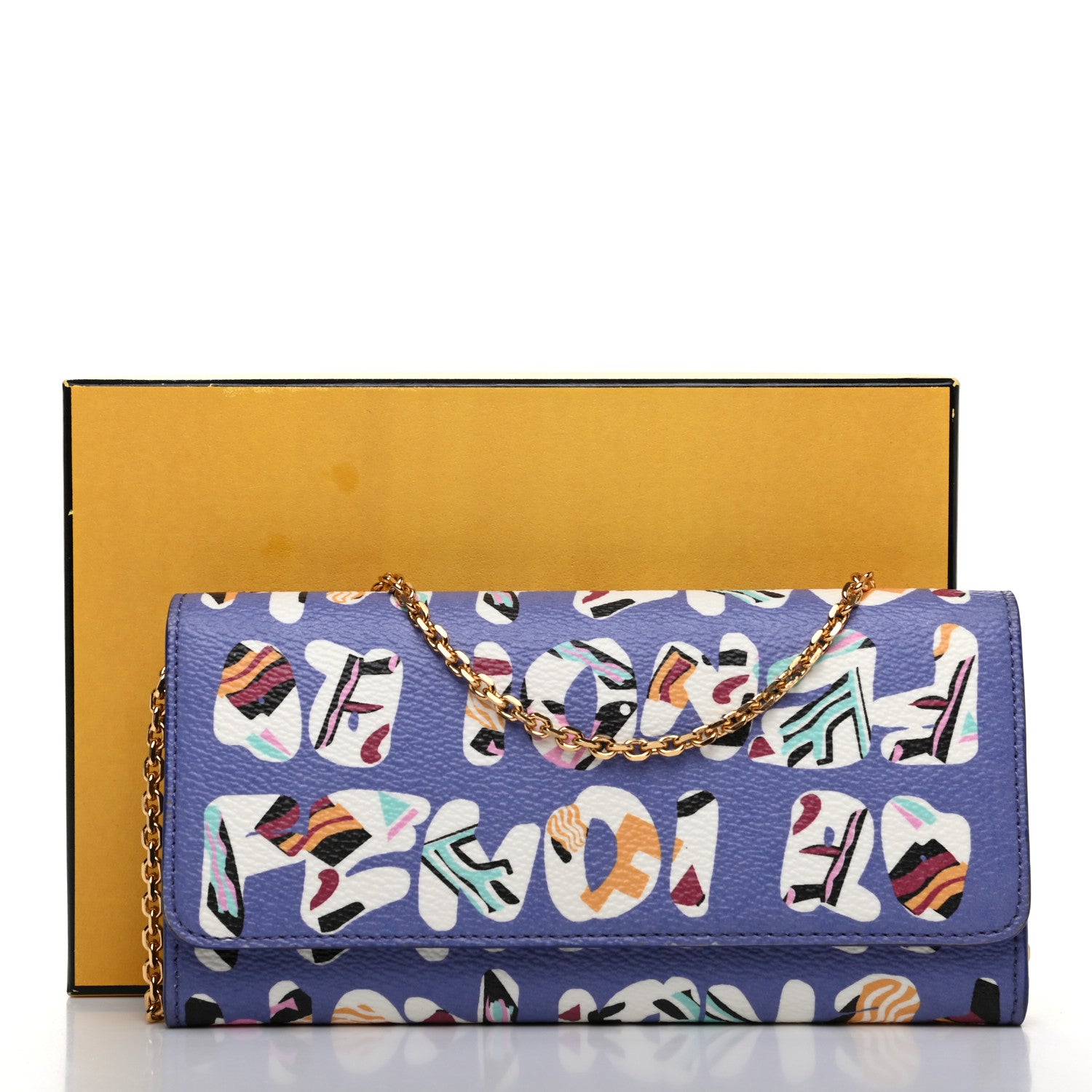 Fendi Glazed Fabric Vitello Elite Fendi Roma Chain Wallet Cassis Paglia 10 of 10