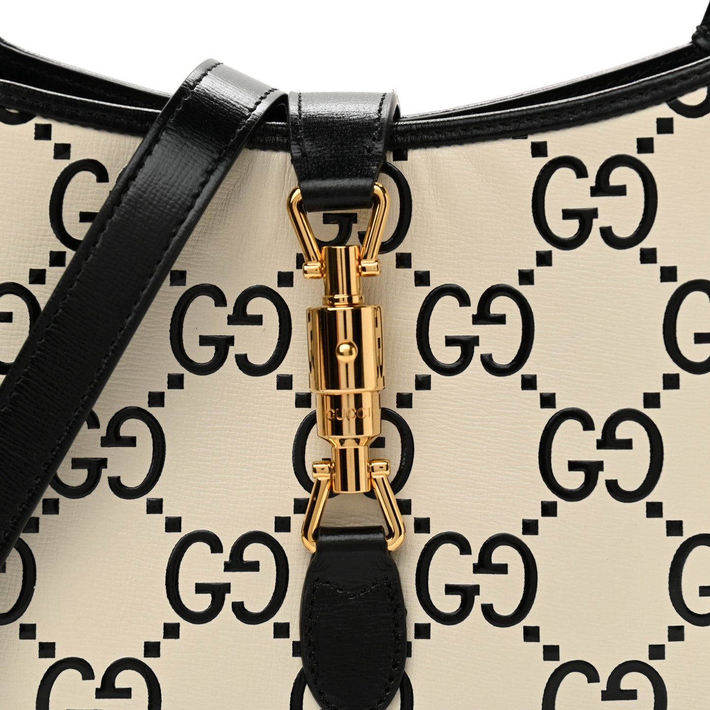 Azalea Calfskin GG Monogram Bi-Color Debossed Small Jackie 1961 Hobo Mystic White Black