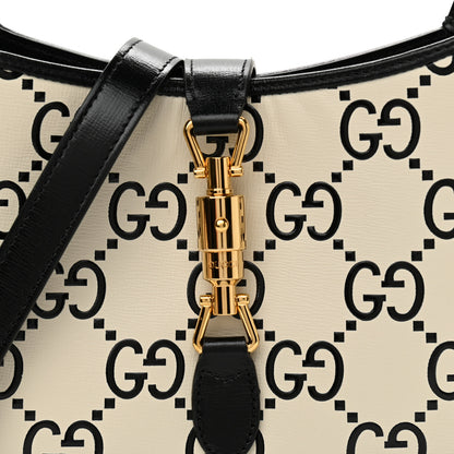 Gucci Azalea Calfskin GG Monogram Bi-Color Debossed Small Jackie 1961 Hobo Mystic White Black 7 of 10