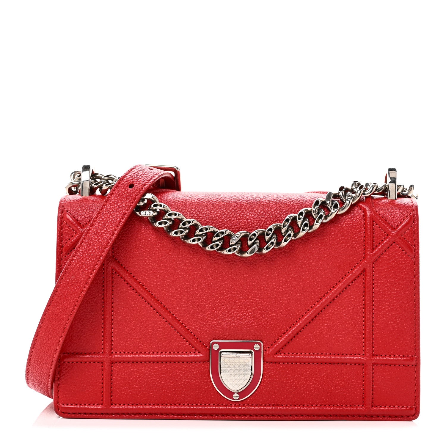 Christian Dior Grained Calfskin Small Diorama Flap Bag Red 1 of 10