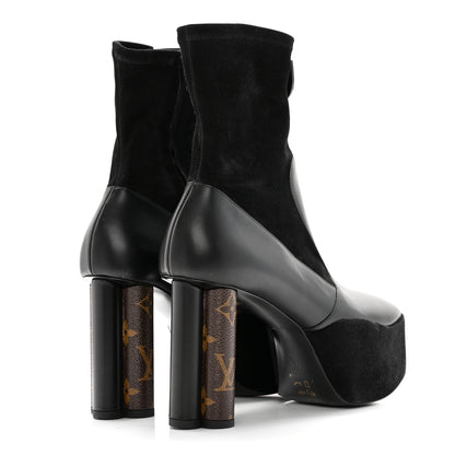 Louis Vuitton Suede Calfskin Monogram Podium Platform Ankle Boots 37 Black 4 of 14