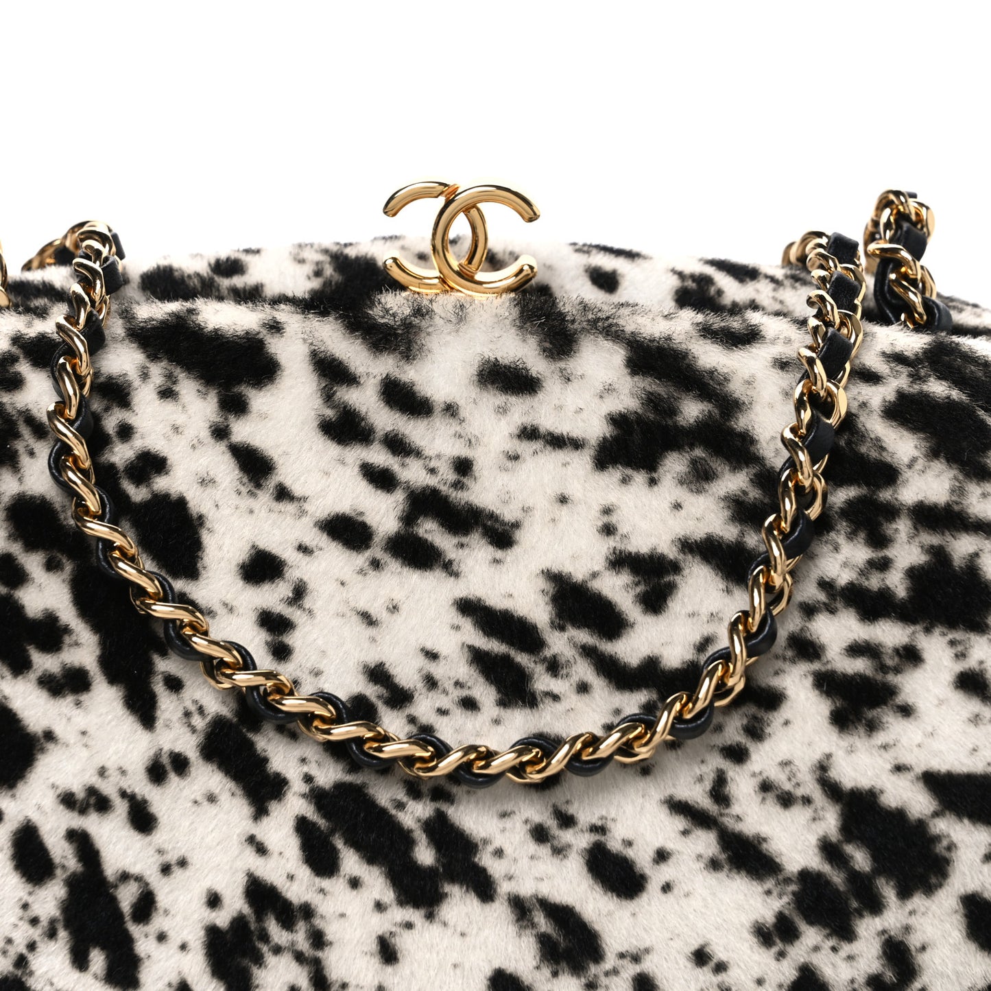 Lambskin Pony Hair Printed Clutch With Chain Black White
