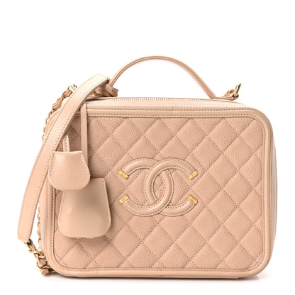Chanel Caviar Quilted Large CC Filigree Vanity Case Beige 1 of 10