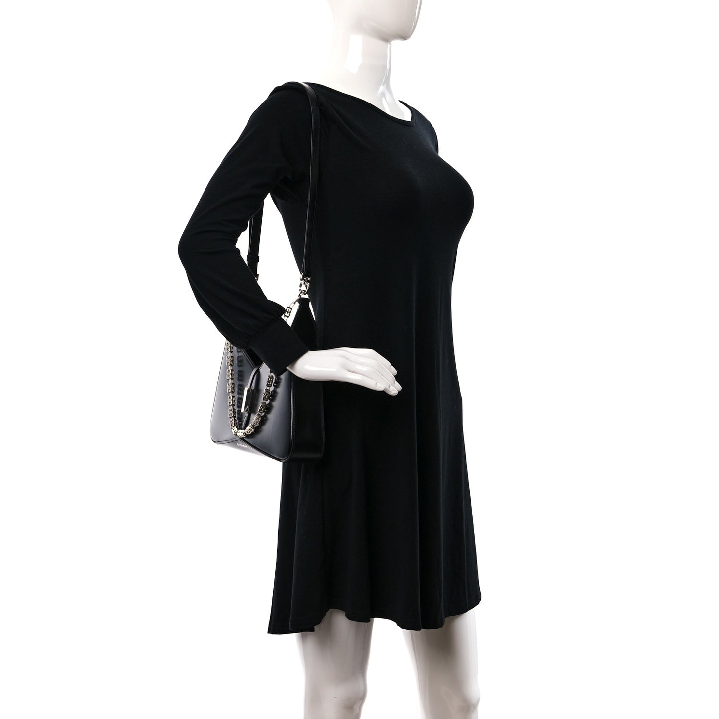 Box Calfskin Small Zipped Cut Out Shoulder Bag Black