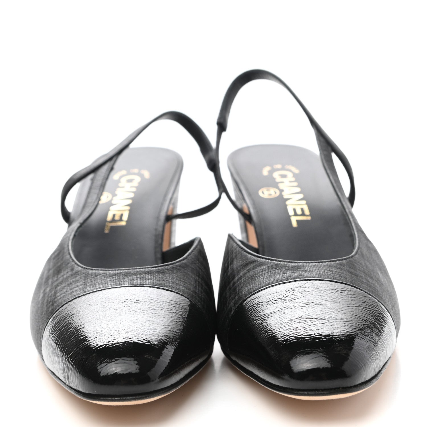 Chanel Goatskin Calfskin Cap Toe CC Slingback Sandals 39.5 Black 2 of 8