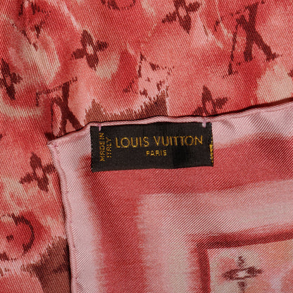Louis Vuitton Silk Monogram Ikat Summer Square Scarf Rose Velours 5 of 5