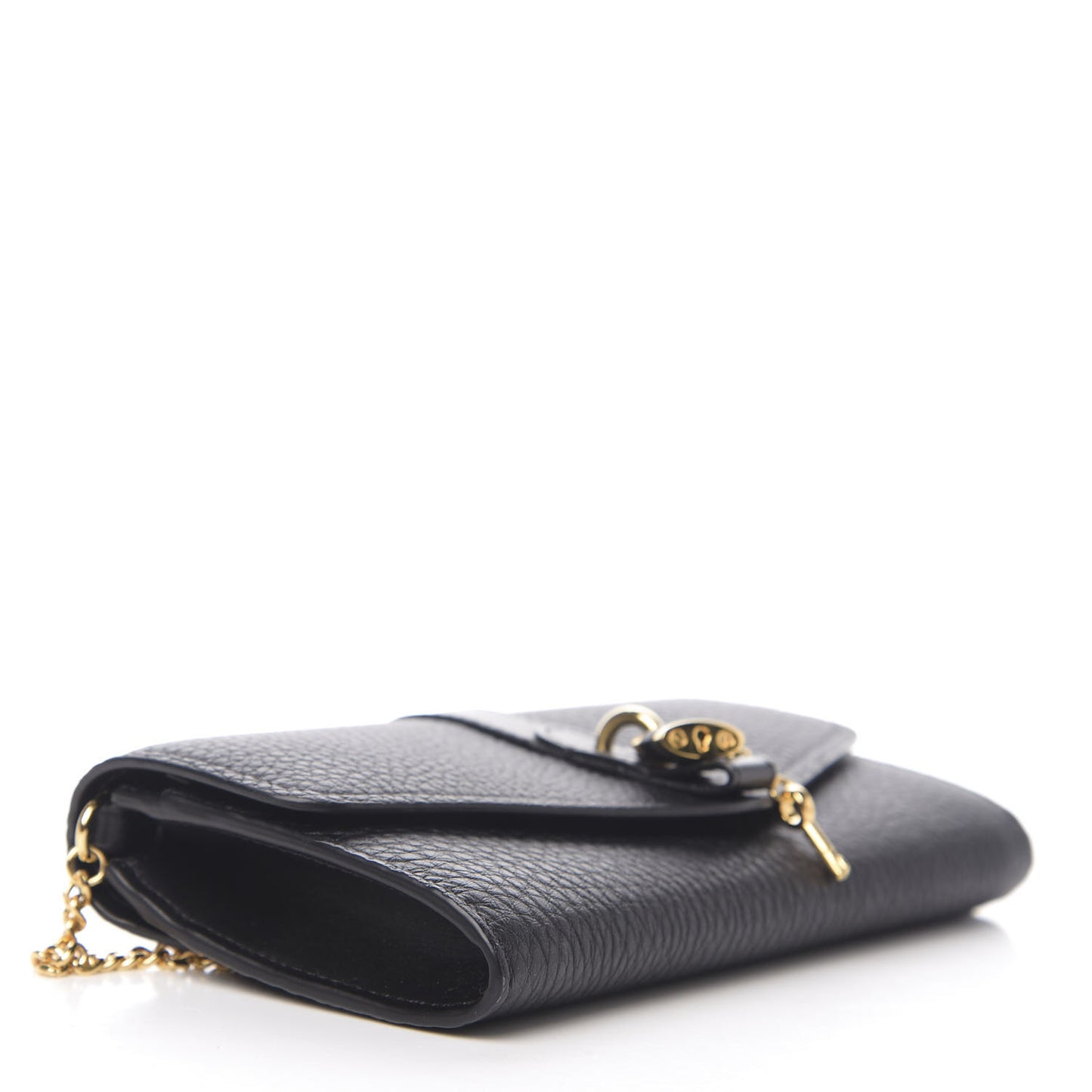 Shiny Grained Calfskin Aby Wallet on Chain Black