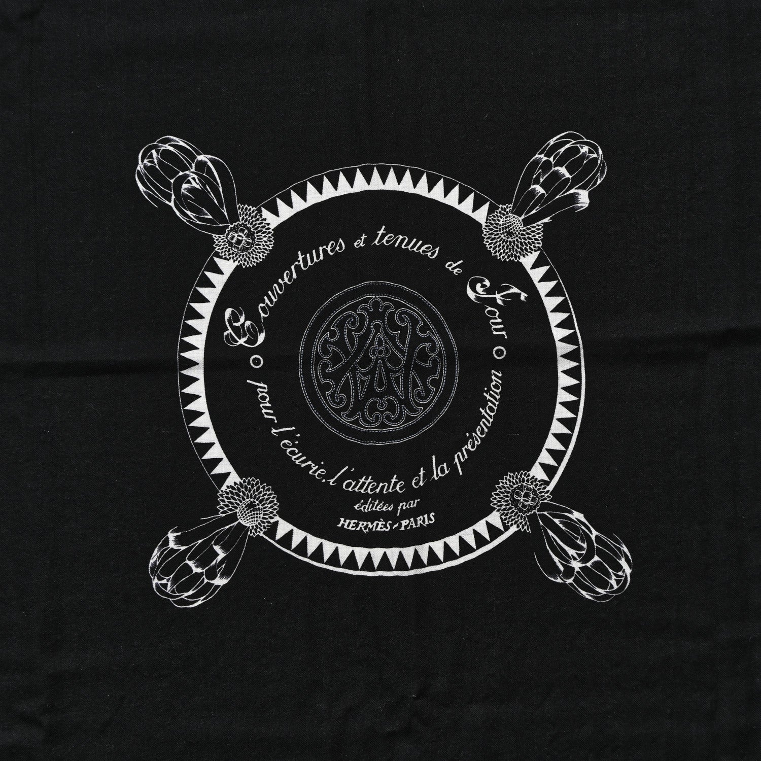 Hermes Cashmere Silk Encadre Blason Scarf 90 Black Gris Clair 4 of 4