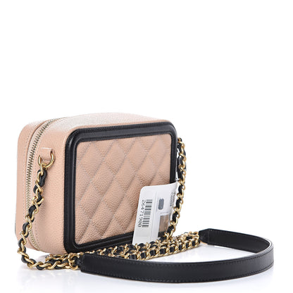 Chanel Caviar Quilted CC Filigree Vanity Clutch With Chain Beige Black 3 of 10