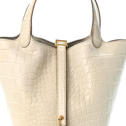 Hermes Matte Alligator Picotin Lock 18 Beton 8 of 14