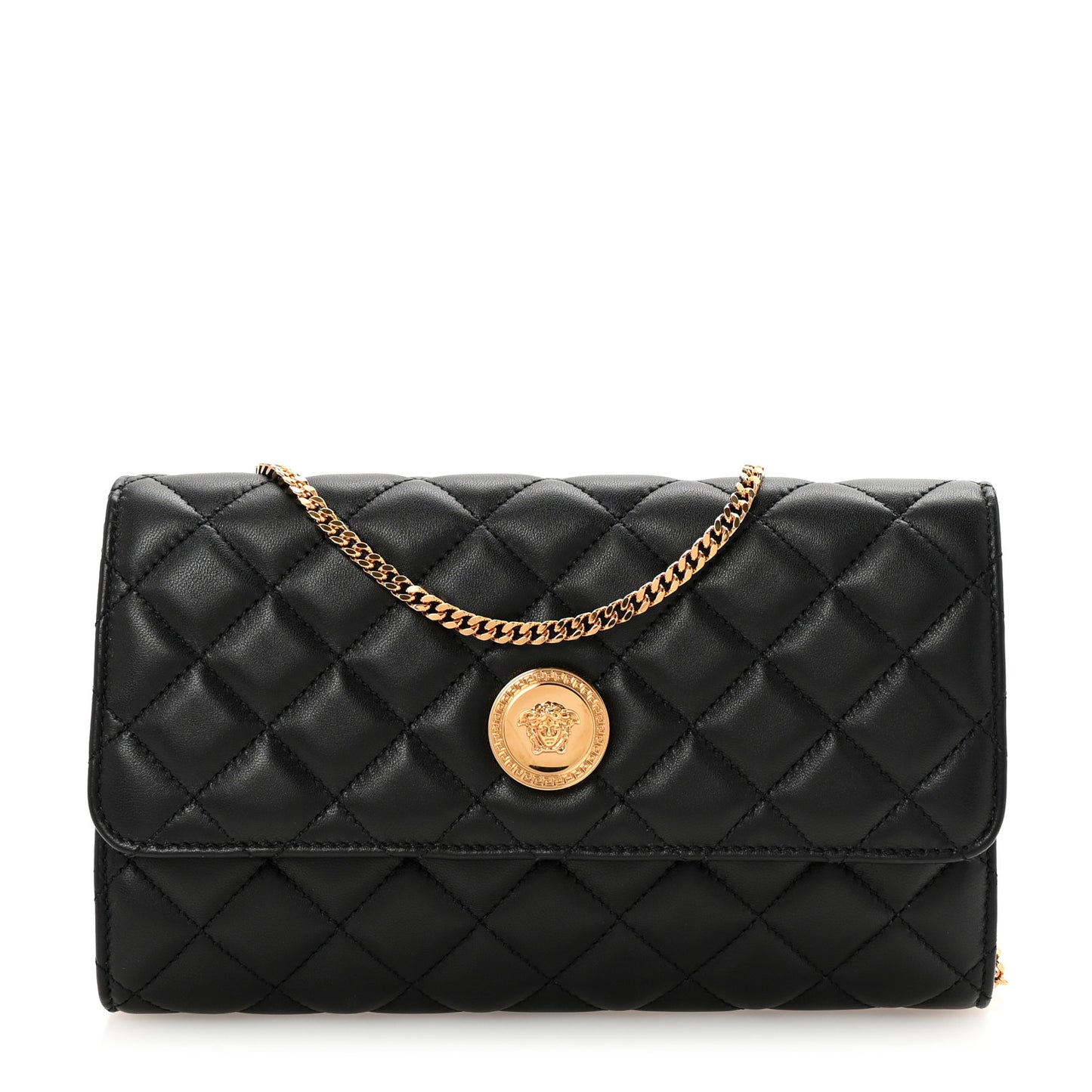 Lambskin Quilted Medusa Wallet On Chain Crossbody Black