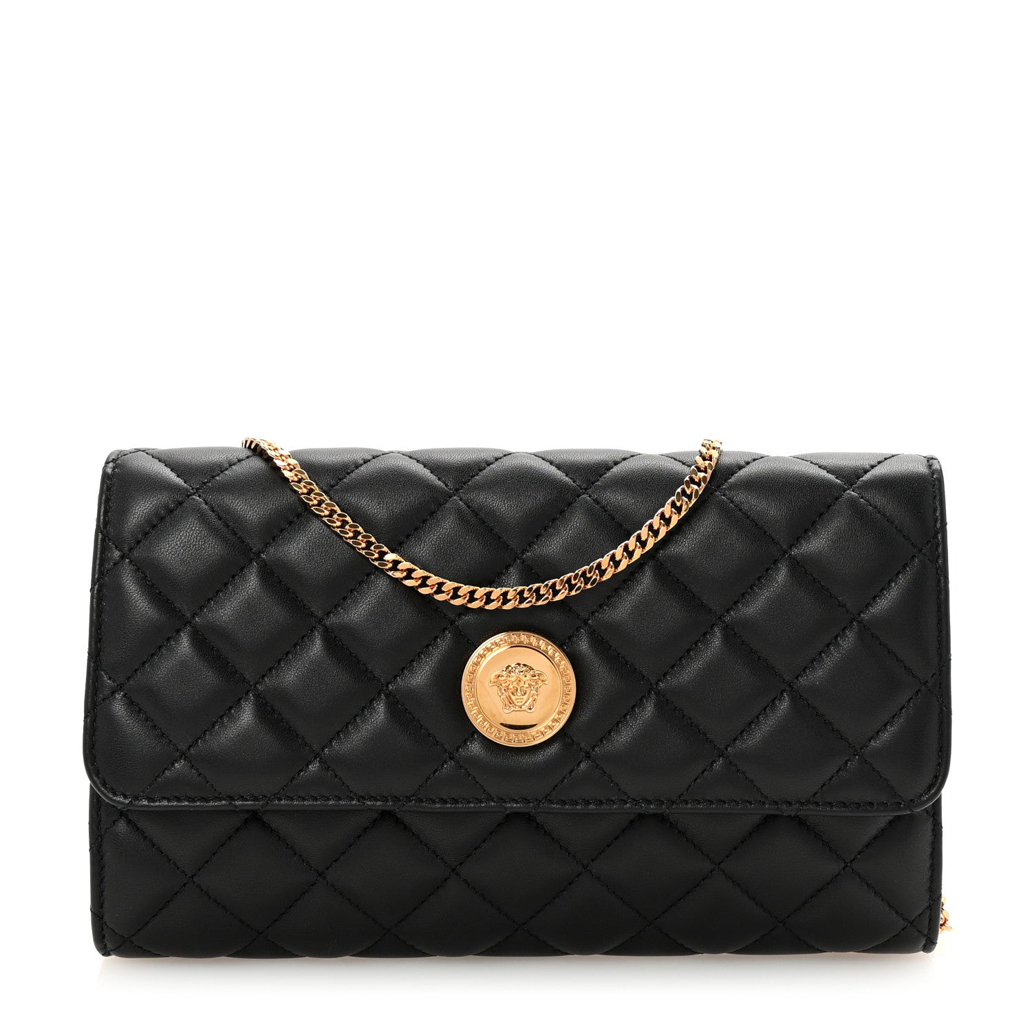 Versace Lambskin Quilted Medusa Wallet On Chain Crossbody Black 1 of 9