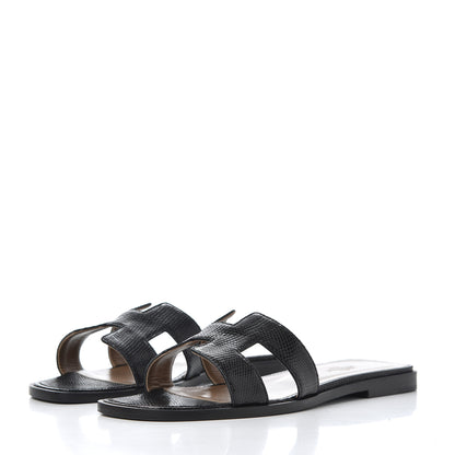 Hermes Lizard Oran Sandals 37.5 Black 3 of 13
