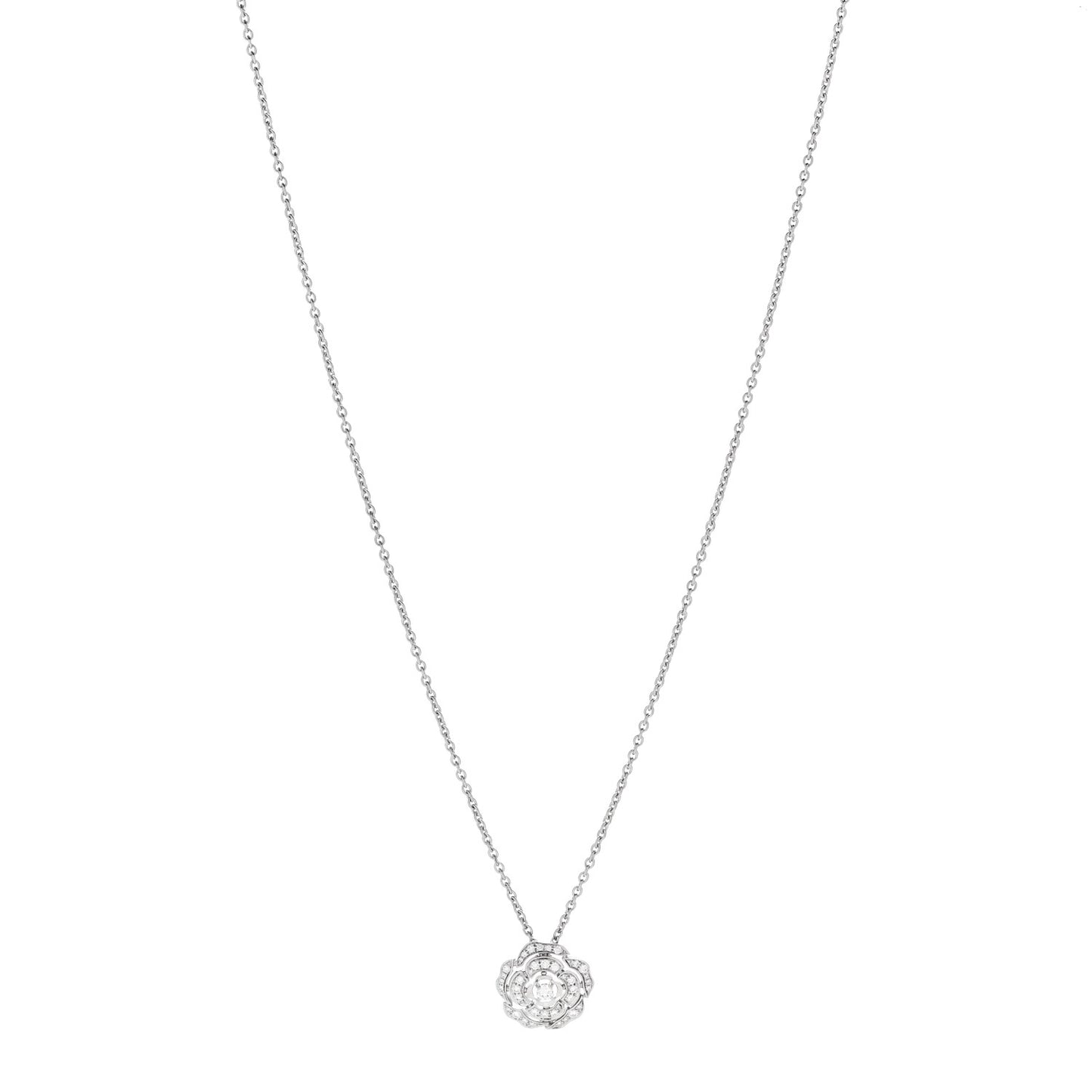 18K White Gold Diamond Bouton de Camelia Pendant Necklace