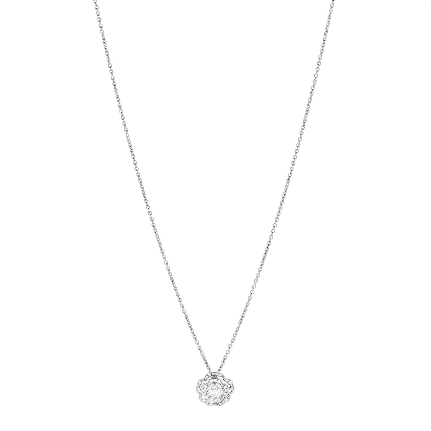 Chanel 18K White Gold Diamond Bouton de Camelia Pendant Necklace 1 of 7
