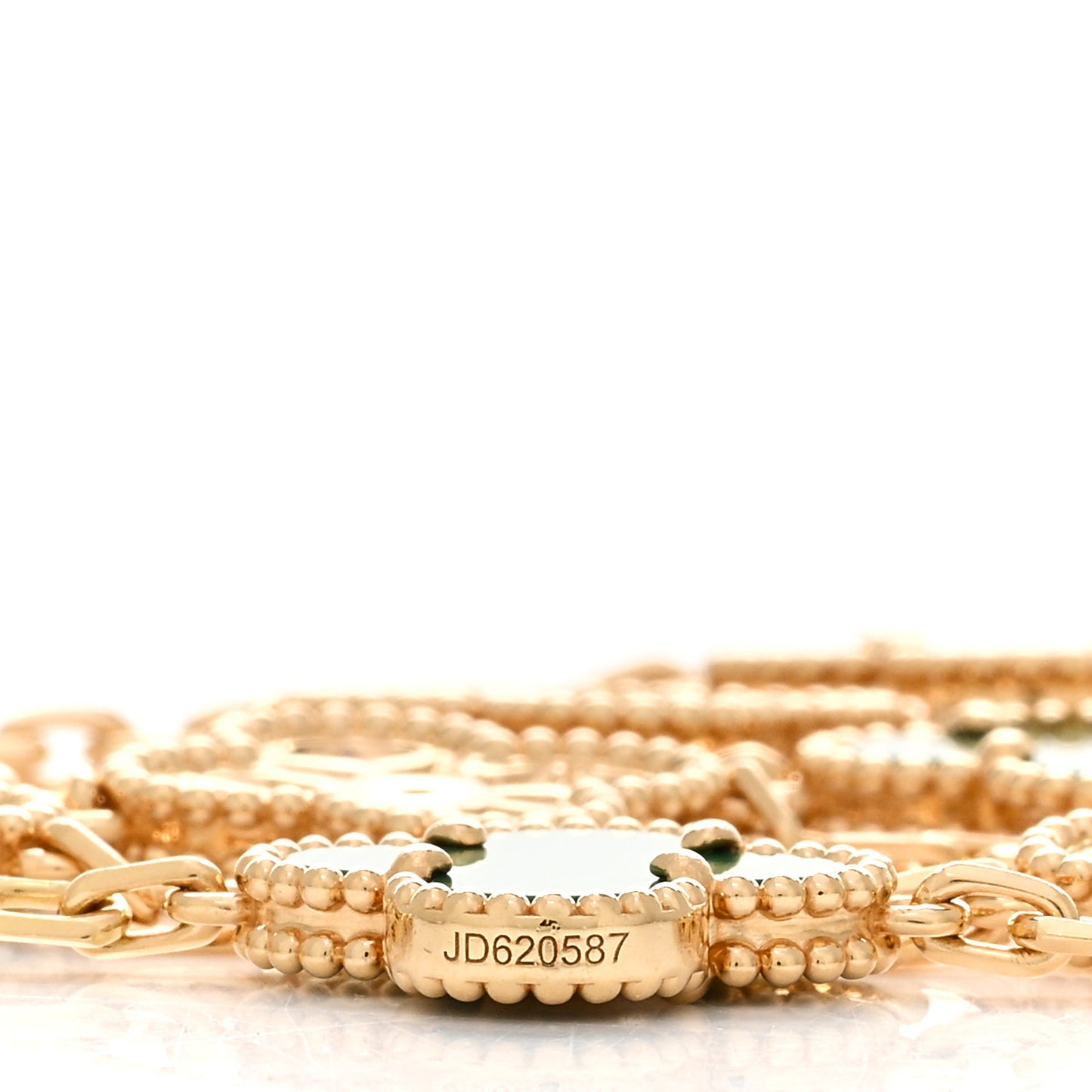 18K Yellow Gold Diamond Malachite 10 Motifs Vintage Alhambra Necklace