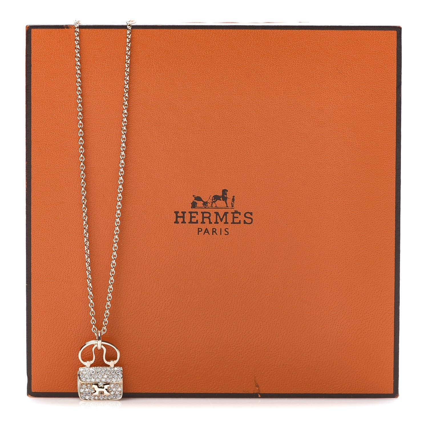 Hermes 18K Rose Gold Diamond Constance Amulette Pendant Necklace 6 of 6