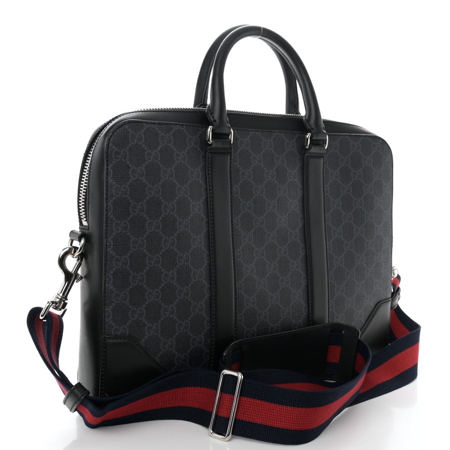 Gucci GG Supreme Monogram Appia Calfskin Web Briefcase Black 3 of 12