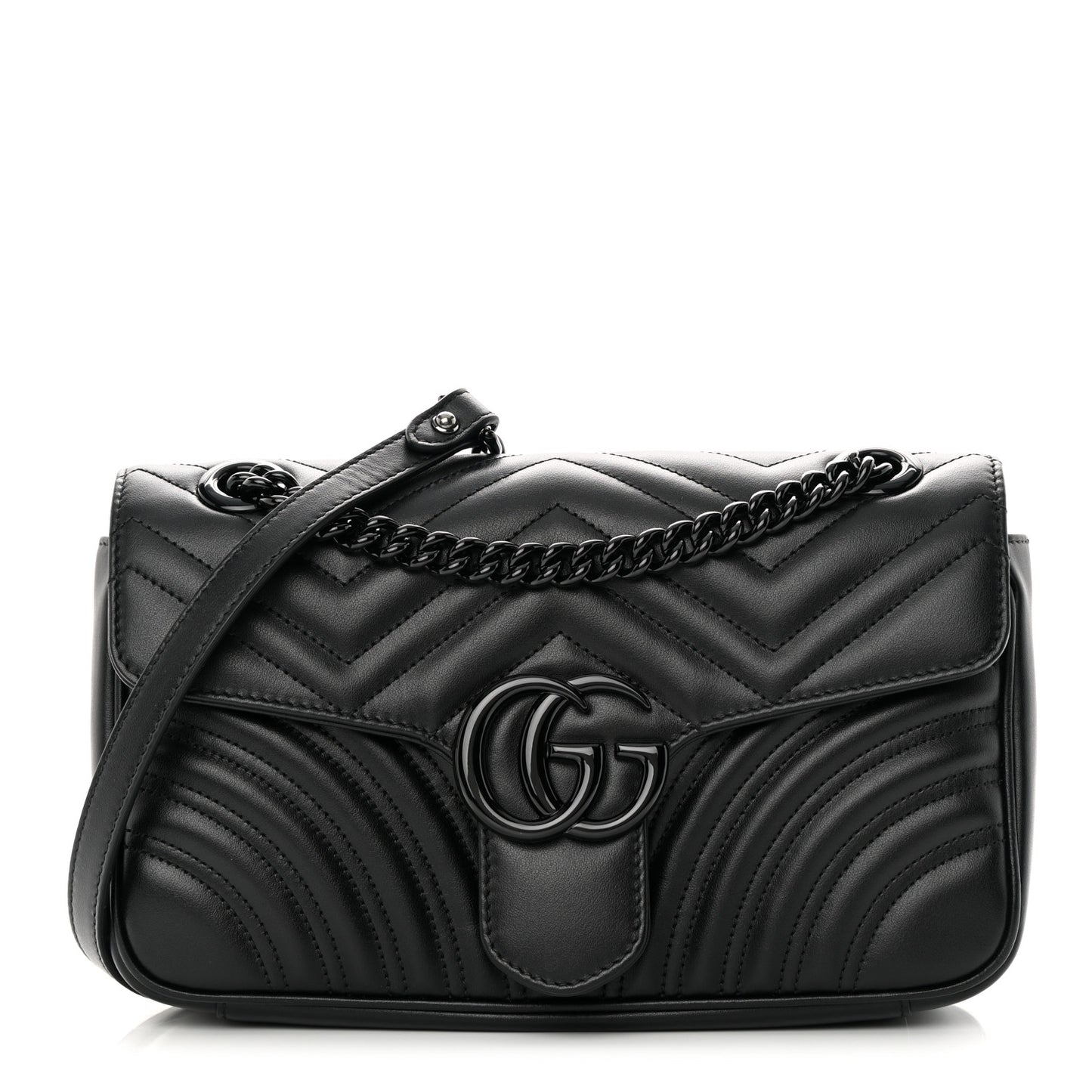 Calfskin Matelasse Monochrome Small GG Marmont Shoulder Bag Black