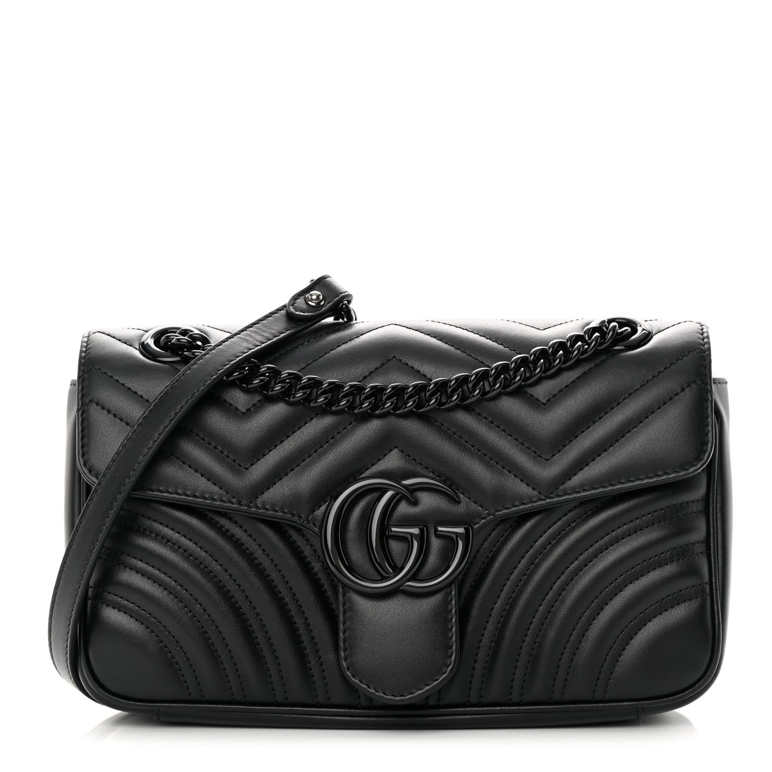 Gucci Calfskin Matelasse Monochrome Small GG Marmont Shoulder Bag Black 1 of 11