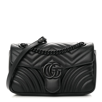 Gucci Calfskin Matelasse Monochrome Small GG Marmont Shoulder Bag Black 1 of 11