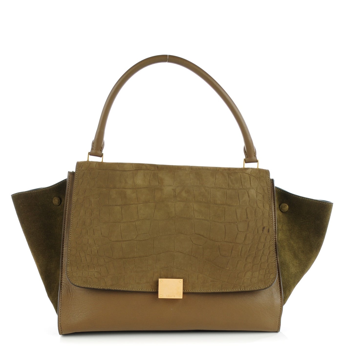 Nubuck Crocodile Embossed Large Trapeze Olive