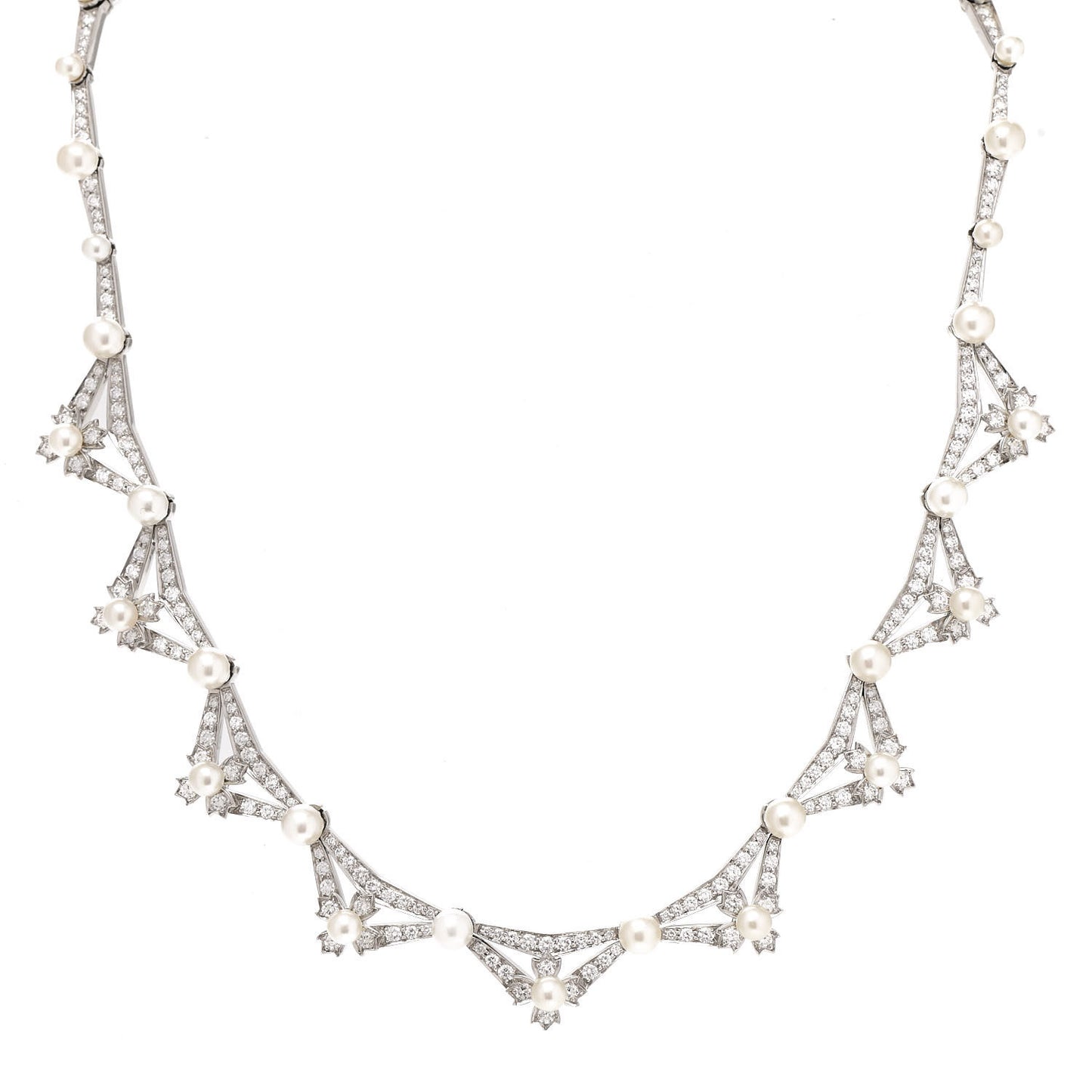 Platinum Diamond Akoya Pearl Floret Necklace