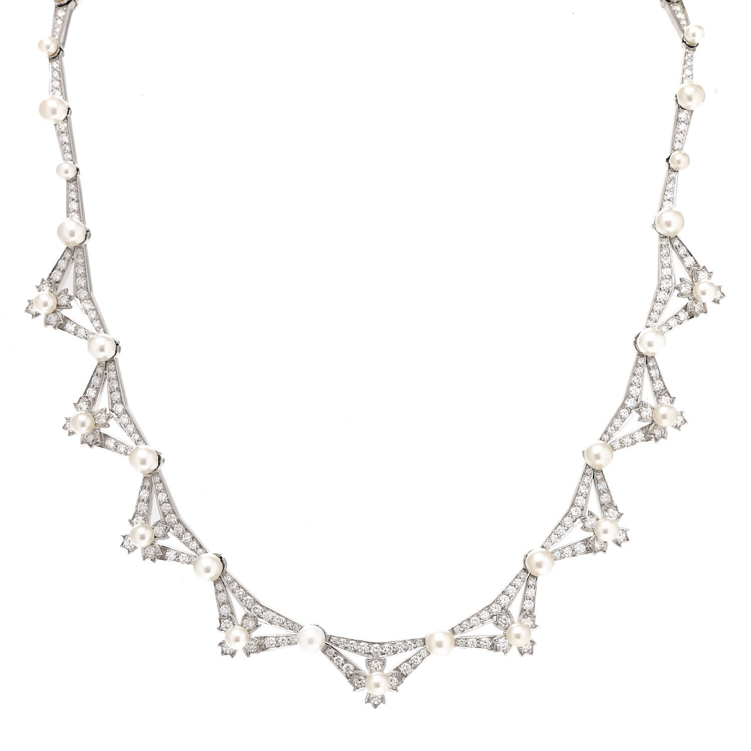 Tiffany Platinum Diamond Akoya Pearl Floret Necklace 1 of 5