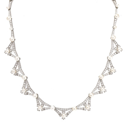Tiffany Platinum Diamond Akoya Pearl Floret Necklace 1 of 5