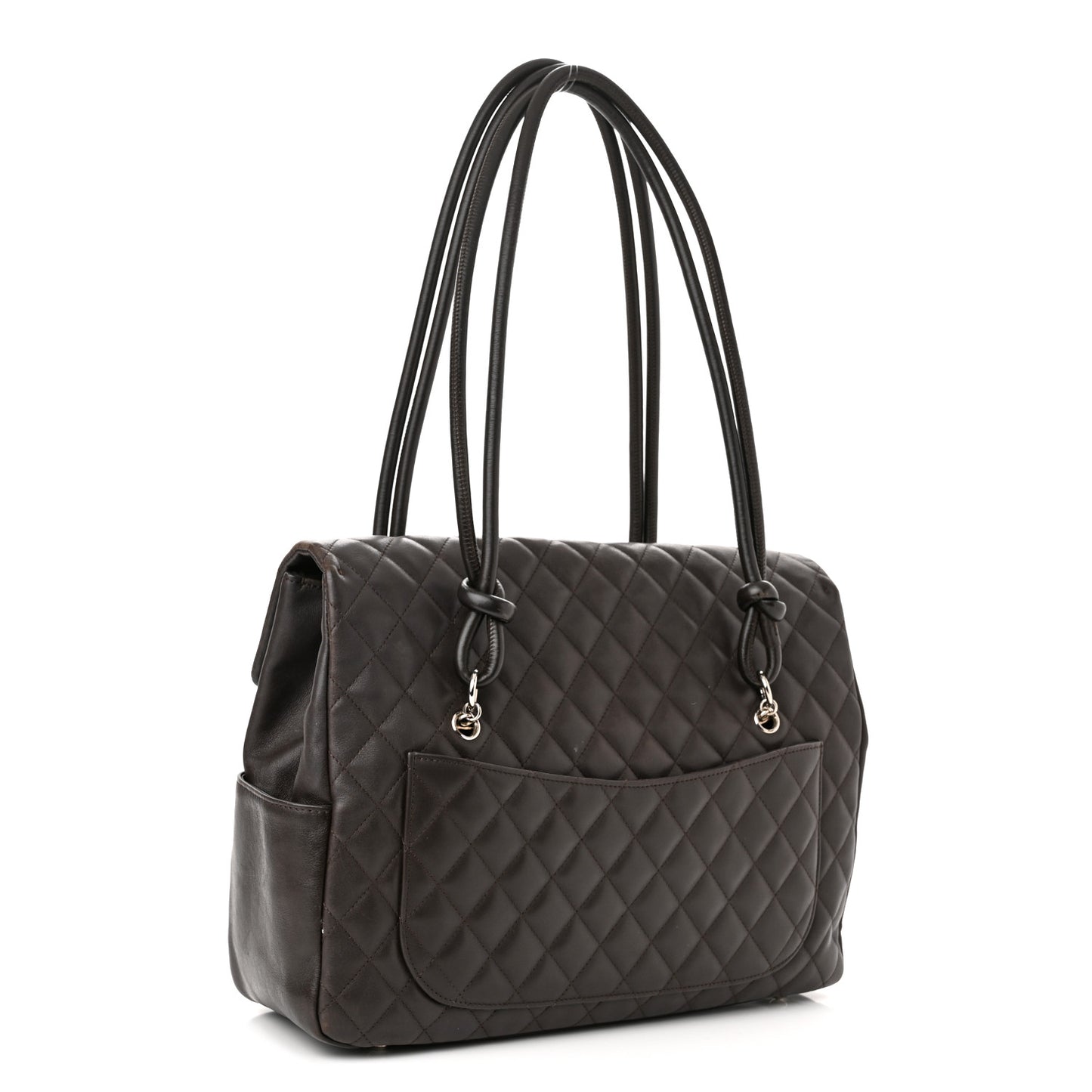 Calfskin Quilted Large Cambon Flap Brown Beige