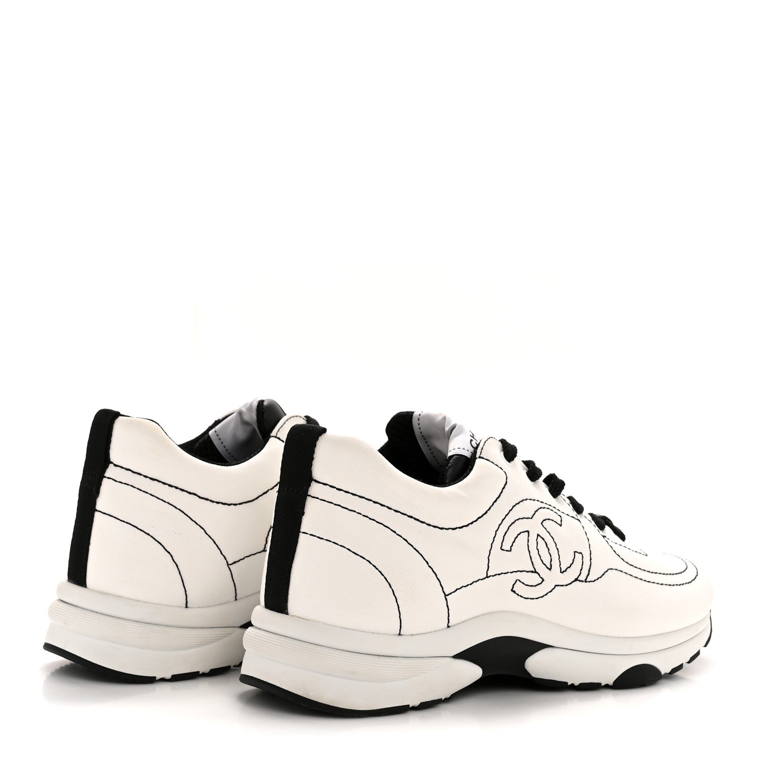 Chanel Cotton Womens CC Sneakers 37.5 White Black 5 of 9