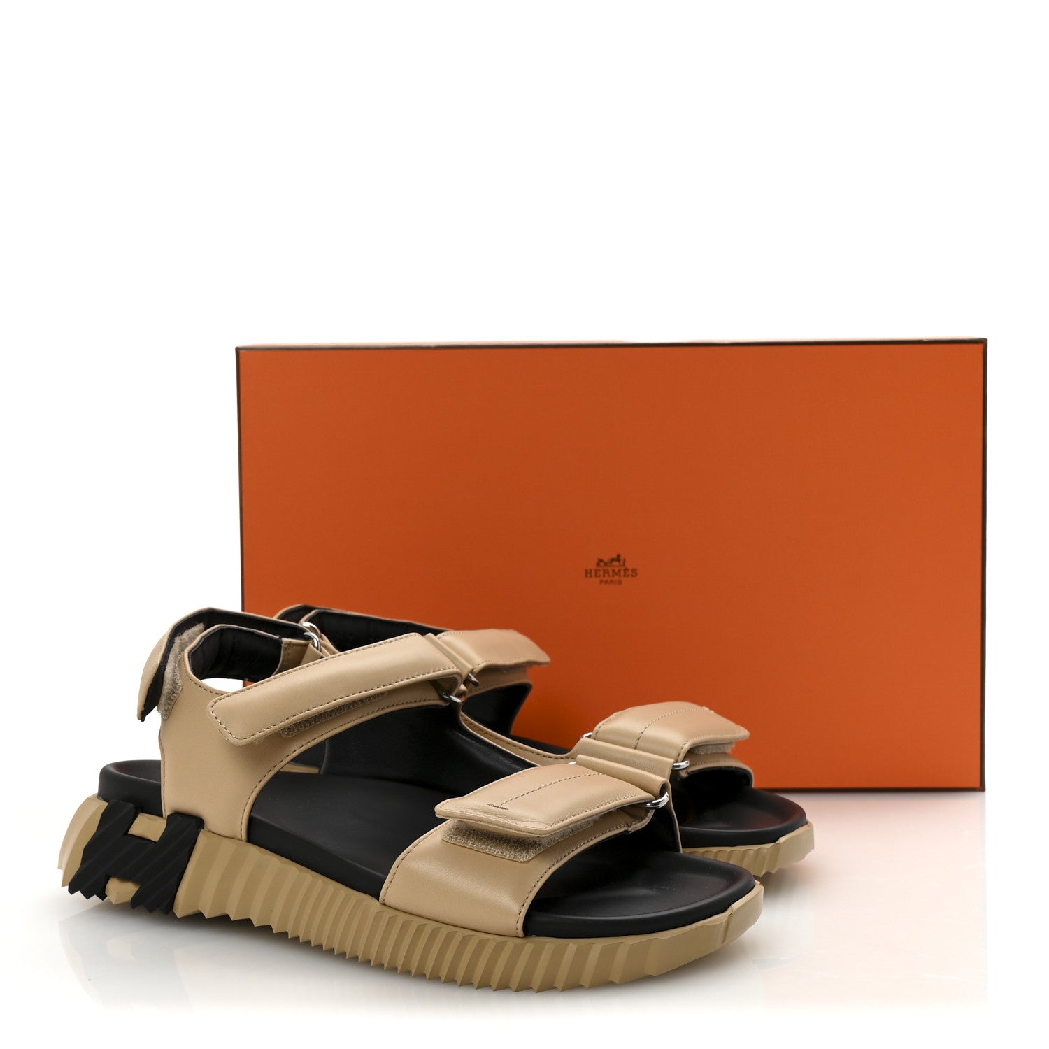 Hermes Lambskin Junior Womens Sandals 39 Beige Black 9 of 9