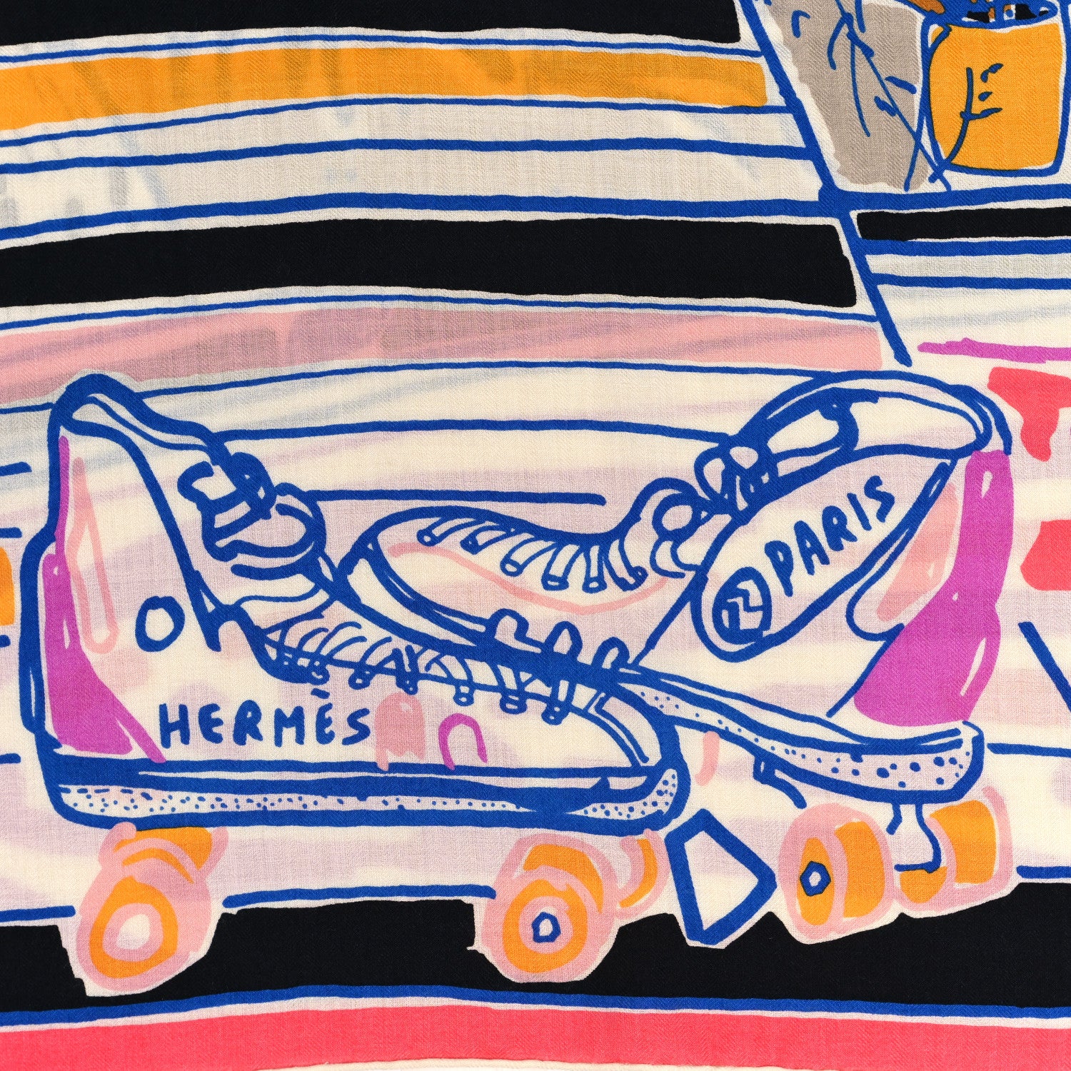 Hermes Cashmere Silk Rayures d'Ete Shawl 140 White Bleu Royal Multicolore 2 of 5