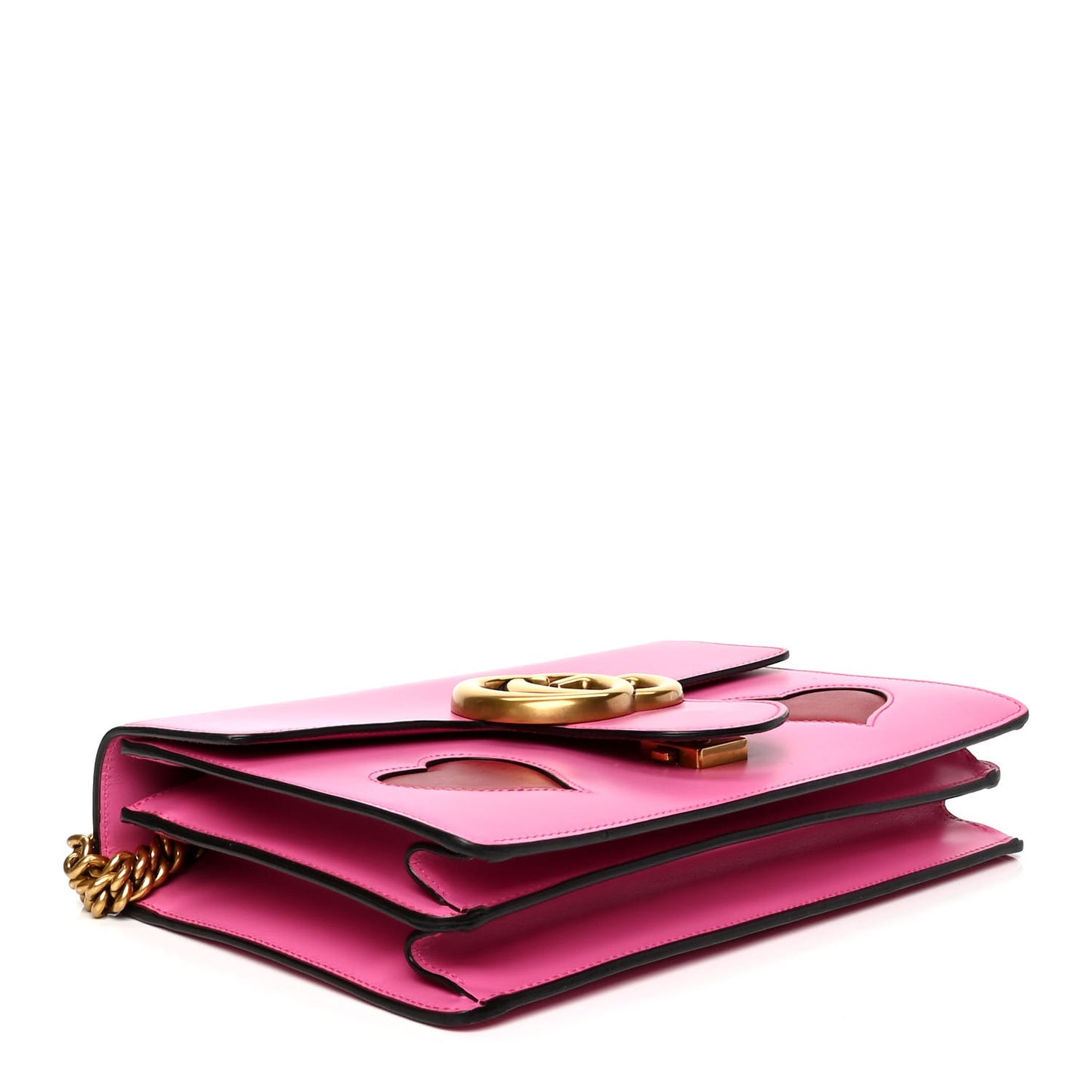Knight Calfskin Malaga Kid Heart Medium GG Marmont Chain Handle Bag Tropical Pink Flower Hibiscus Red Multicolor