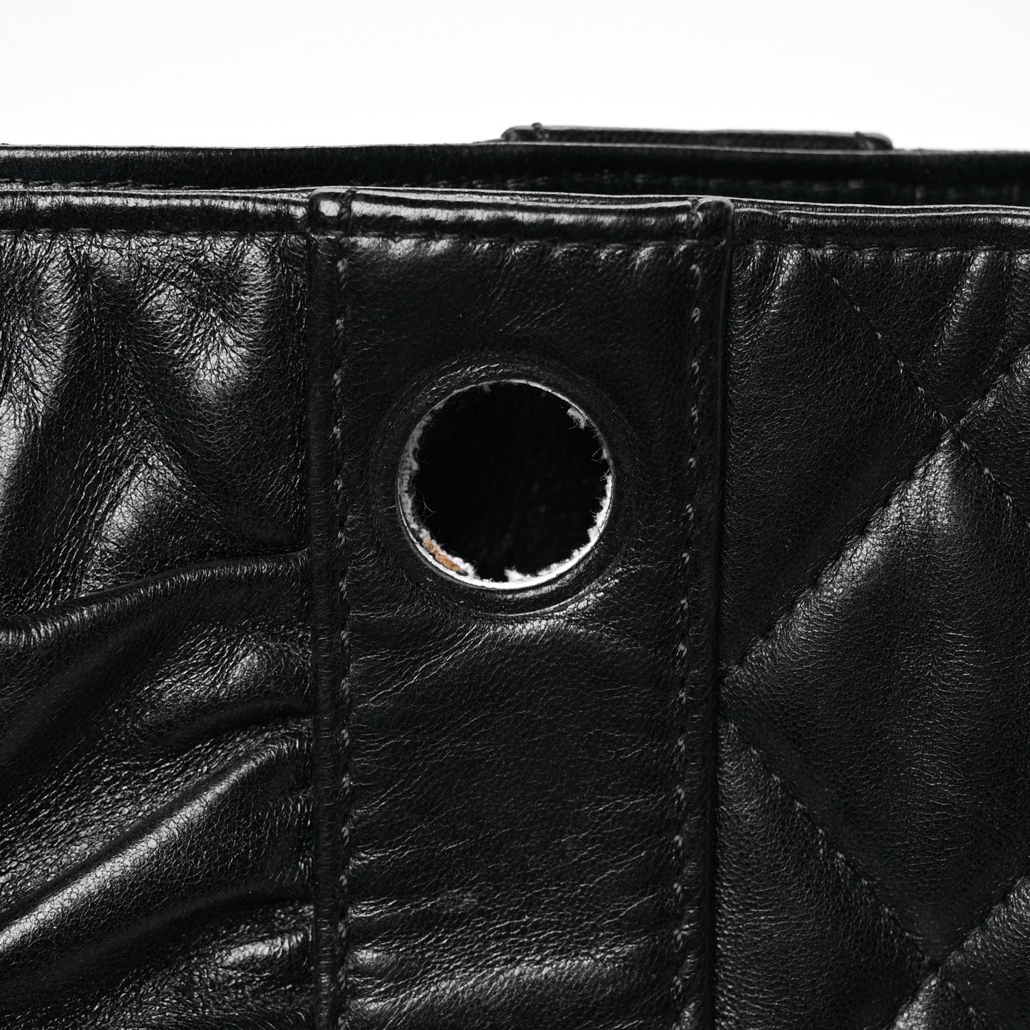 Lambskin Quilted Pile Ou Face Drawstring Bag Black