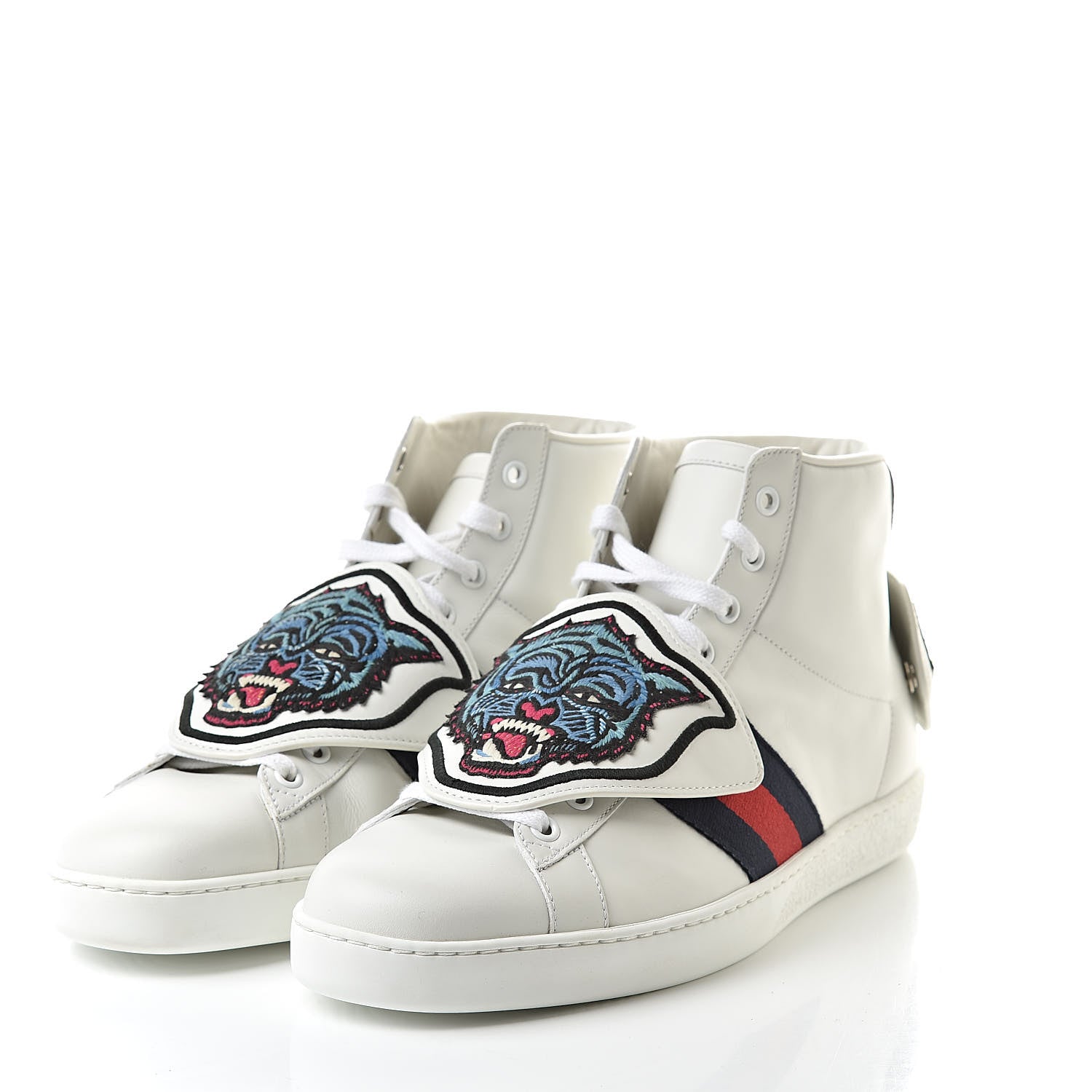 Gucci Calfskin Ayers Embroidered Web Mens Ace Removable Patches High Top Sneakers 9 White 3 of 8