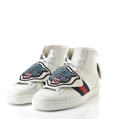 Gucci Calfskin Ayers Embroidered Web Mens Ace Removable Patches High Top Sneakers 9 White 3 of 8