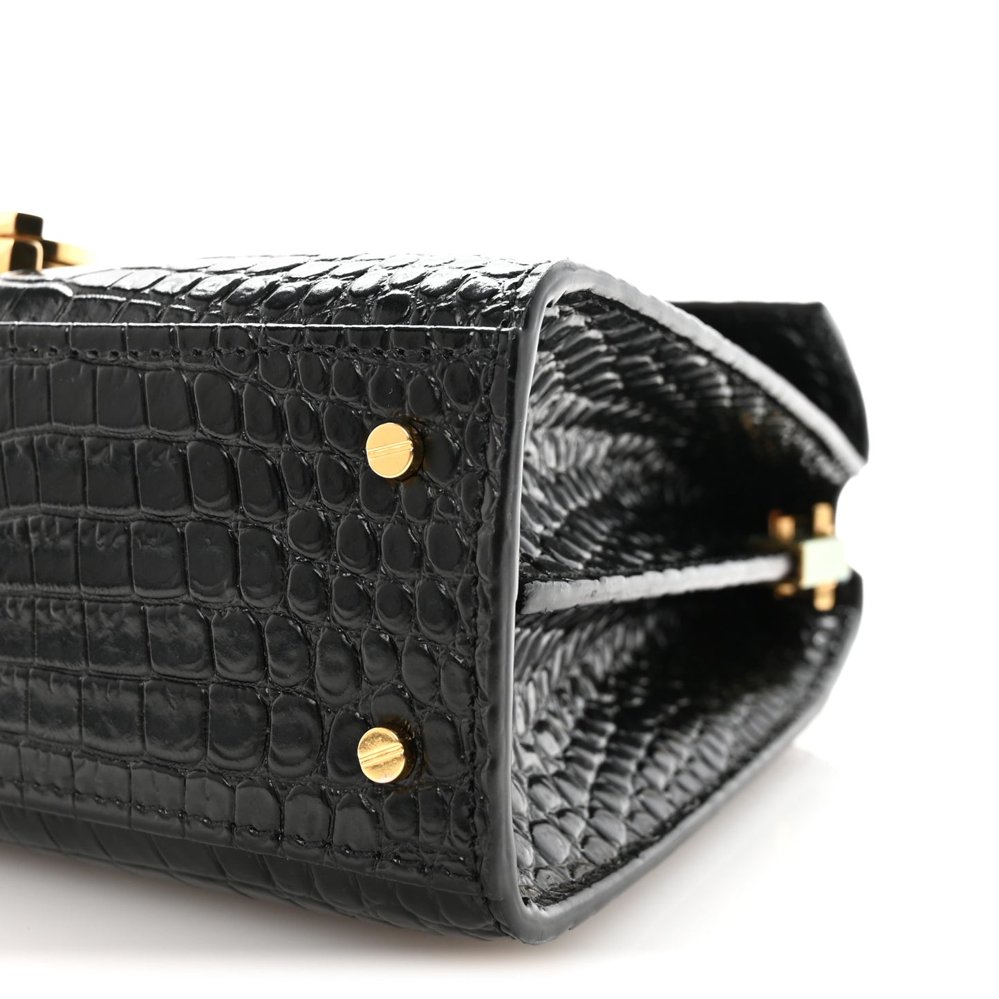 Calfskin Crocodile Embossed Mini Classic Monogram Cassandra Top Handle Black