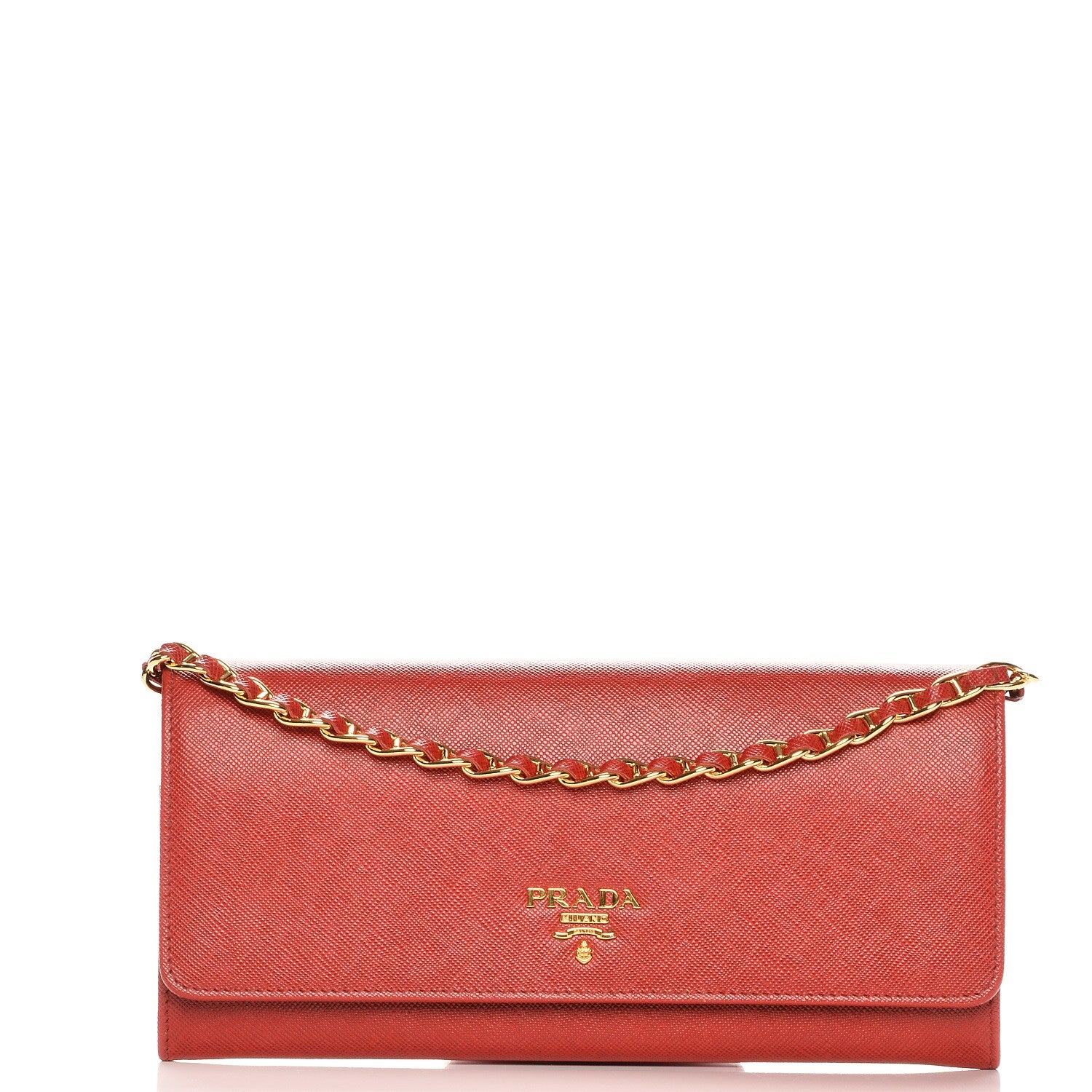 Prada Saffiano Metal Oro Chain Wallet Fuoco 1 of 9