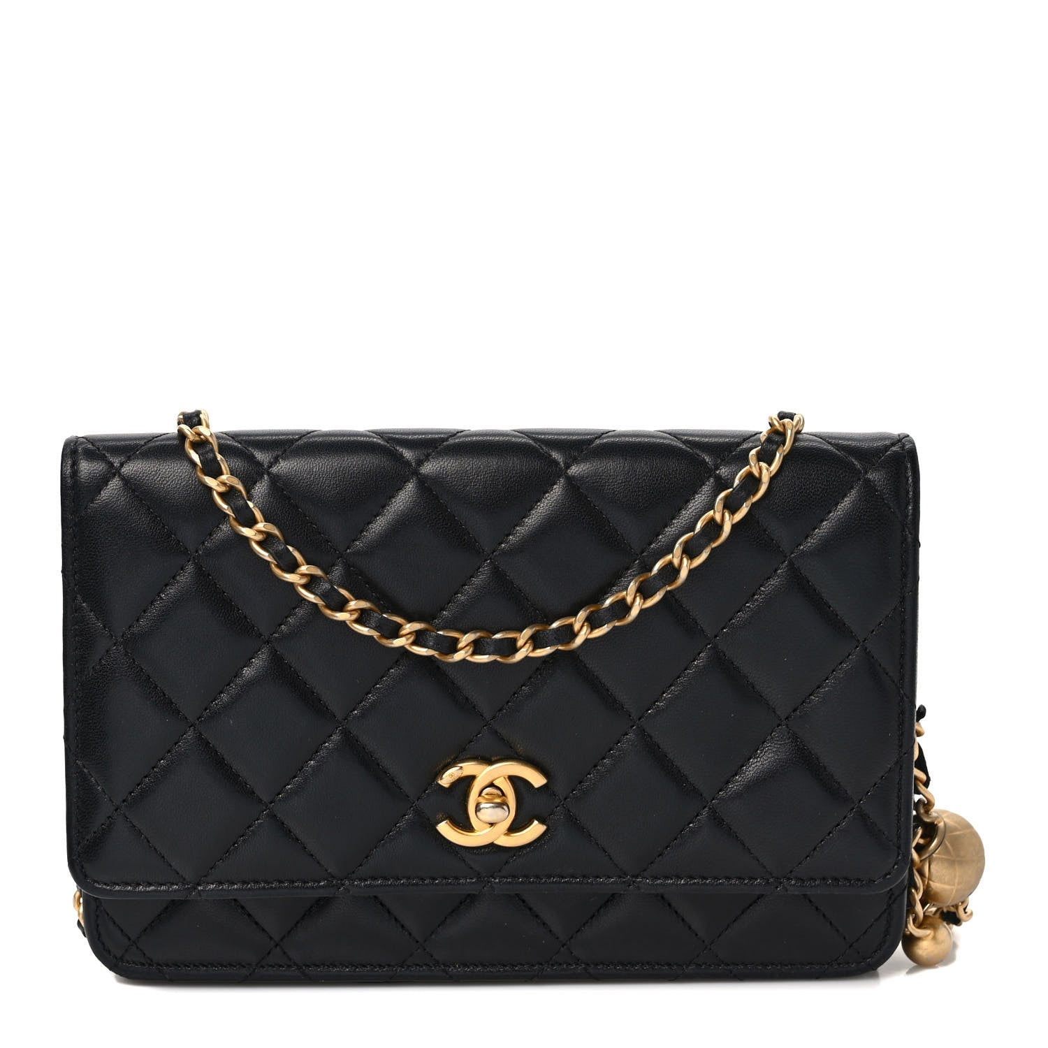 Chanel Lambskin Quilted Pearl Crush Wallet On Chain WOC Black 1 of 14