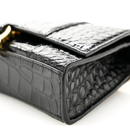 Balenciaga Shiny Calfskin Crocodile Embossed Hourglass Chain Bag Black 9 of 9