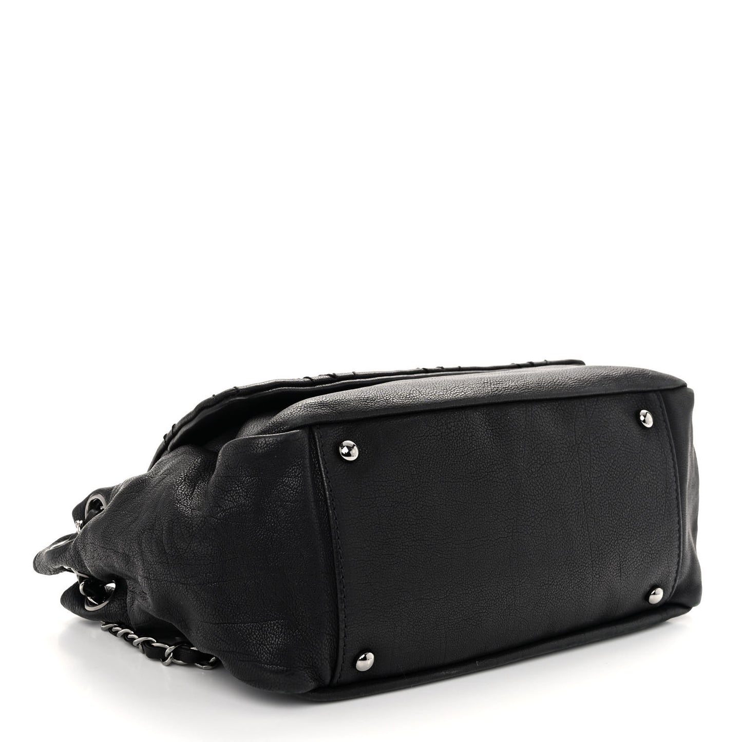 Calfskin Diamond Stitch Accordion Flap Black