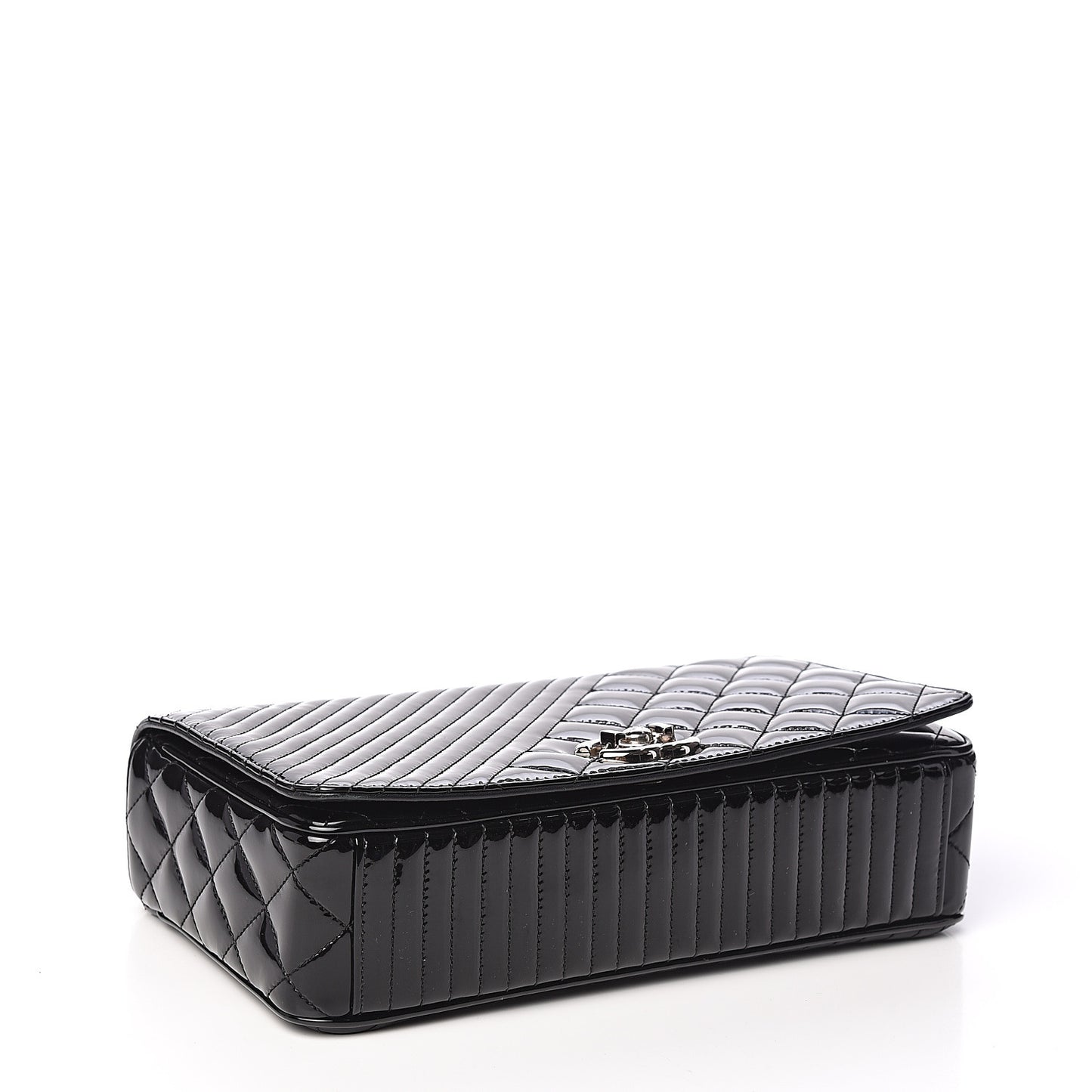 Iridescent Patent Quilted Medium Coco Boy Flap Black