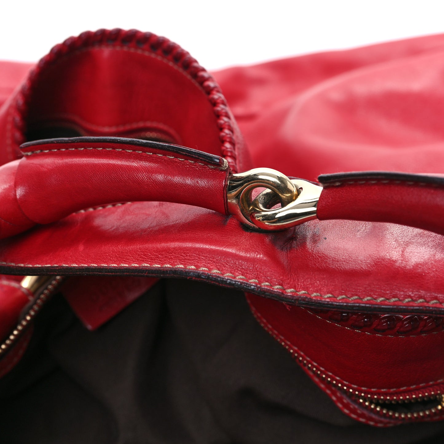 Calfskin Large Horsebit Chain Hobo Red