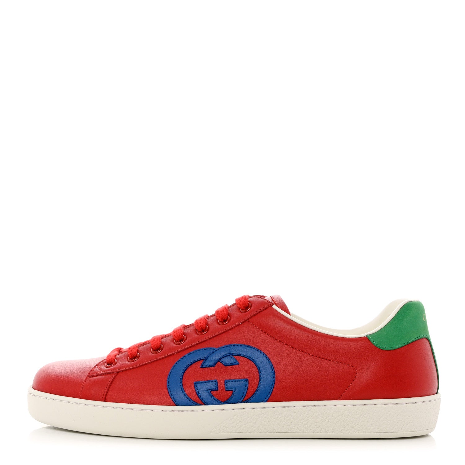 Gucci Calfskin Nubuck Interlocking G Mens New Ace Sneakers 10 Hibiscus Red Rio Blue New Shamarock 1 of 9