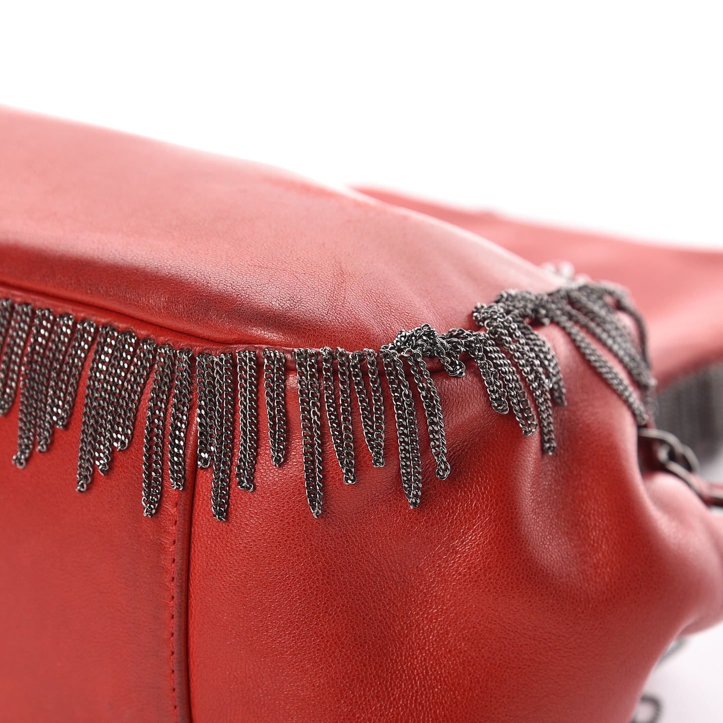 Lambskin Rock And Cabaret Chain Fringe Accordion Flap Red