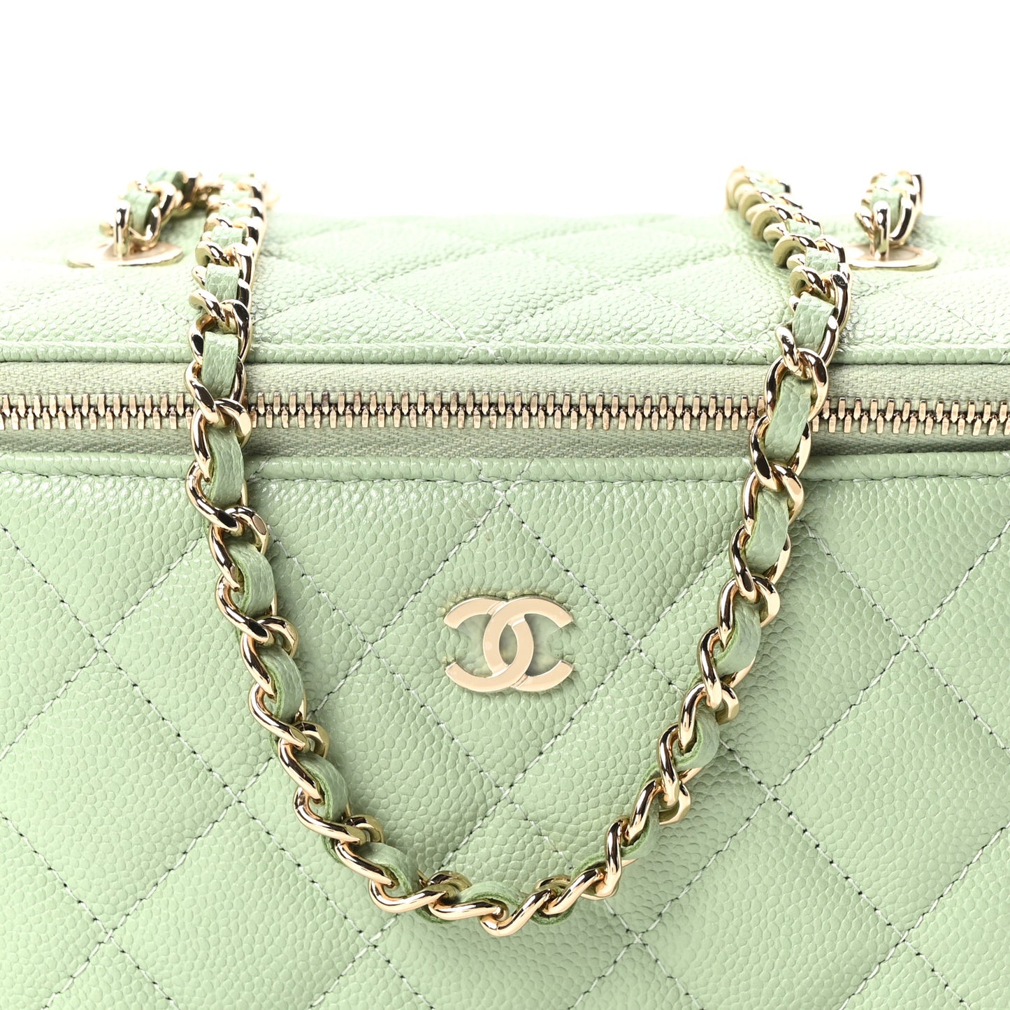 Caviar Quilted Small Vanity Case With Chain Light Green