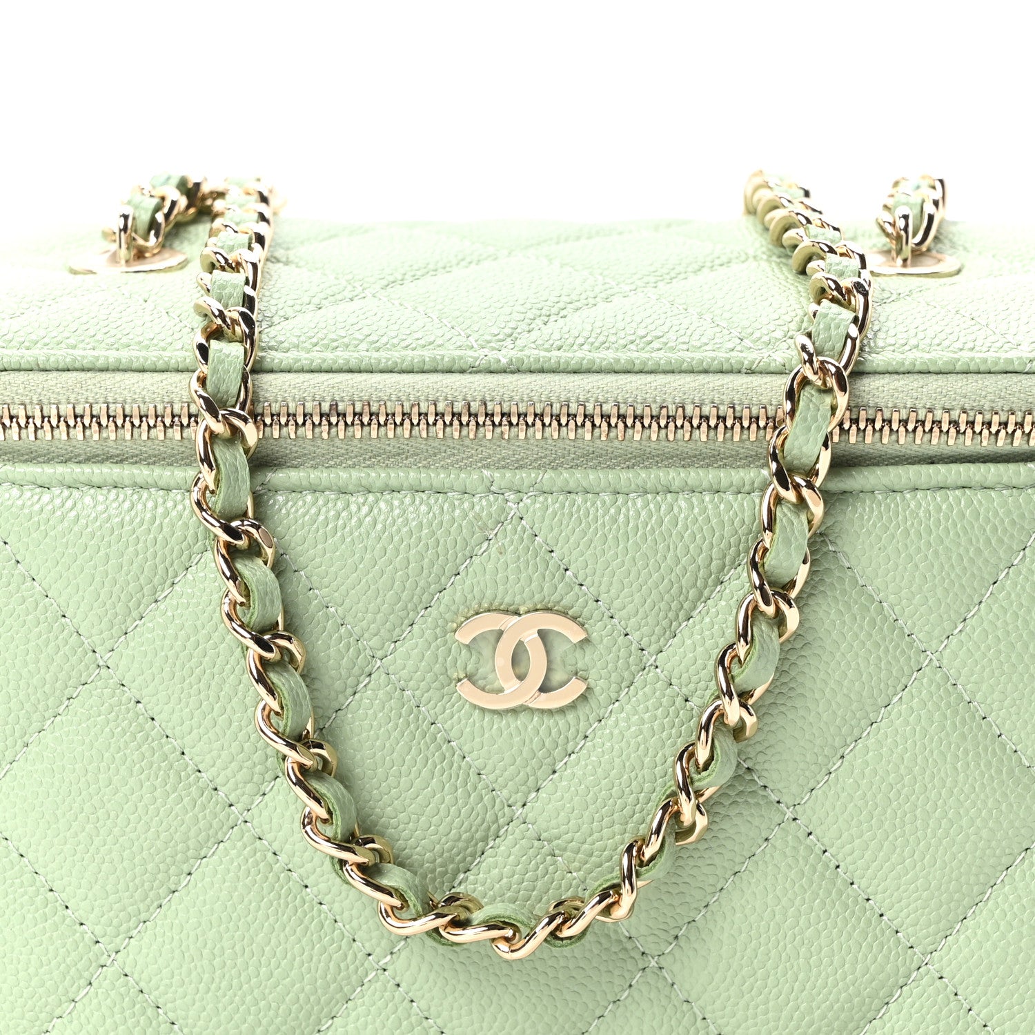 Chanel Caviar Quilted Small Vanity Case With Chain Light Green 8 of 11