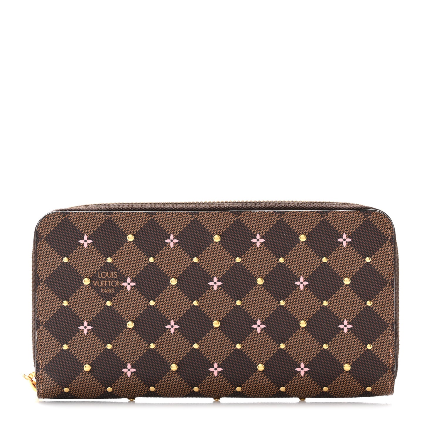 Damier Ebene Studded Zippy Wallet Rose Ballerine