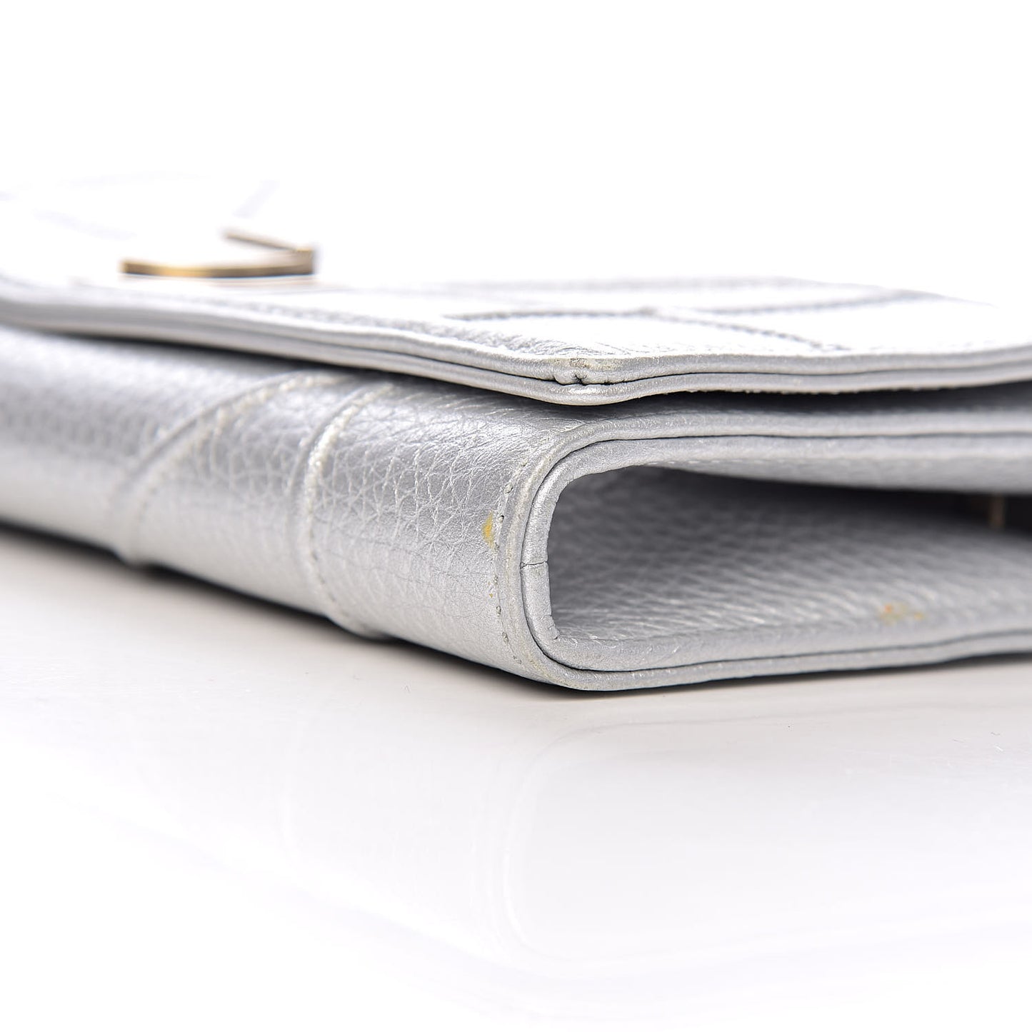 Metallic Grained Calfskin Diorama Croisiere Chain Wallet Silver